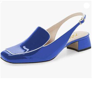 YDN Women Closed Square Toe Block Low Heels Slingback Formal Loafer Blue Pumps